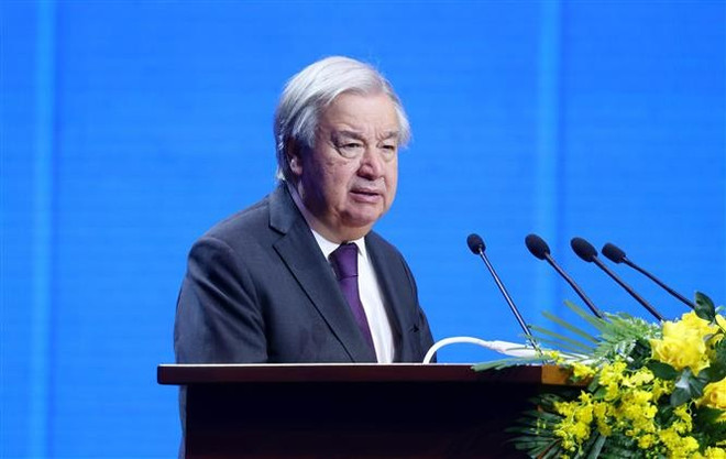 Le secrétaire général des Nations unies António Guterres s'exprime. Photo: VNA antonio-guterres.jpg