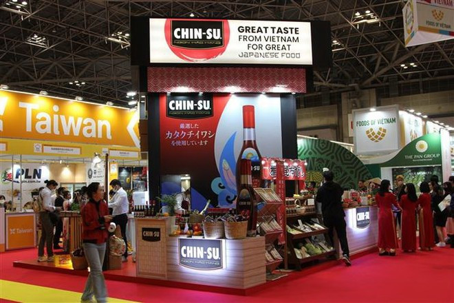 Un coin présentant les produits des entreprises vietnamiennes au Foodex Japan 2023. Photo: VNA vietnam.jpg