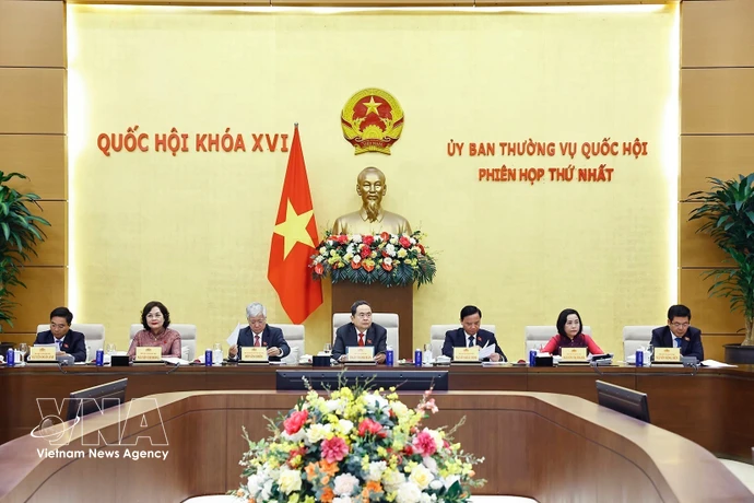 La réunion placée sous la présidence de Tran Thanh Man, membre du Bureau politique et président de l’Assemblée nationale. Photo: VNA