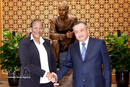 Ana Comoana, membre du Bureau politique et présidente de la Commission centrale de contrôle rencontre Tran Sy Thanh, membre du Bureau politique, secrétaire du Comité central du Parti et président de la Commission centrale de contrôle du PCV. Photo : VNA,