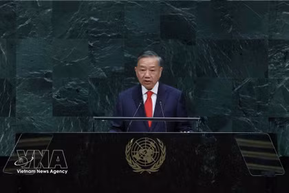 Le secrétaire général du Parti communiste du Vietnam et président de la République, To Lam prononce un discours au débat général de haut niveau de la 81e session de l’Assemblée générale de l’ONU. Photo: VNA