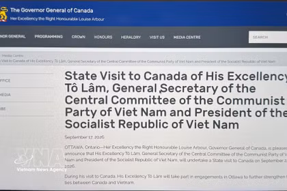 Le communiqué de presse a été publié sur le site Internet du Bureau de la gouverneure générale du Canada. Photo: VNA