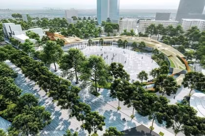 Vue d’ensemble du projet d’aménagement de la place-parc à l’est du lac Hoan Kiem, une fois les travaux achevés. Photo : Service de la construction de Hanoï
