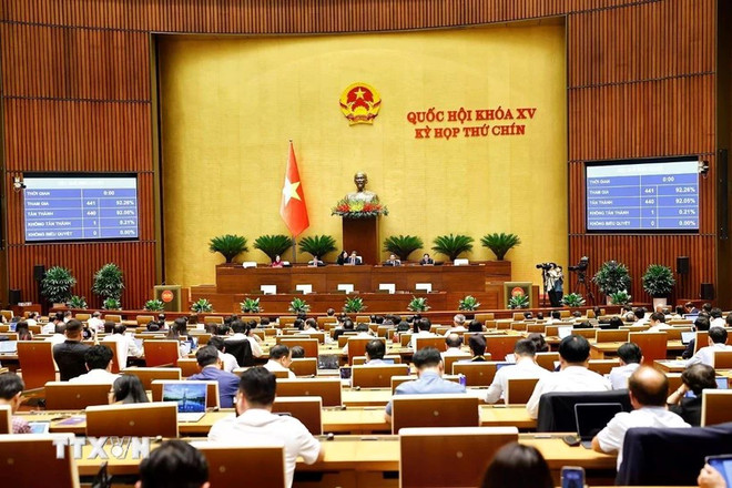 Dans l'après-midi du 26 juin, l'Assemblée nationale a adopté trois Résolutions importantes. Photo: VNA quoc-hoi-thong-qua-nghi-quyet-ve-mien-hoc-phi-2606.jpg