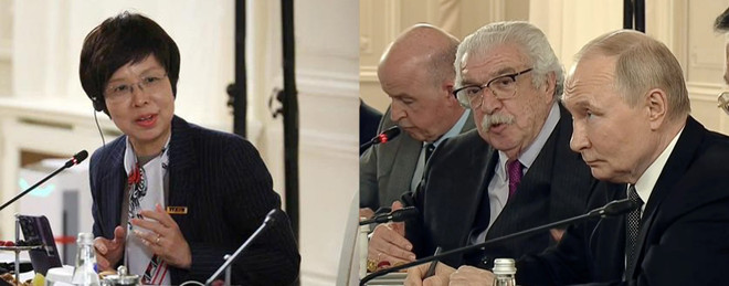 La directrice générale de l’Agence vietnamienne d’information (VNA) Vu Viet Trang pose une question au président russe Vladimir Poutine. Photo: VNA vna-potal-tong-thong-nga-putin-tra-loi-phong-van-tong-giam-doc-thong-tan-xa-viet-nam-8101355.jpg