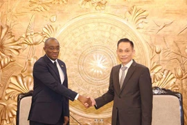 Lê Hoai Trung (droite), chef de la Commission centrale des relations extérieures du PCV, et Sahy Claude Soumahoro, secrétaire exécutif adjoint en charge de la Communication et de la Propagande du RHDP. Photo: VNA