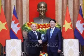 Le roi du Cambodge, Norodom Sihamoni, et le président vietnamien, Luong Cuong. Photo : VNA