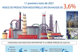 Indice de production industrielle (IPI) en hausse de 3,6% en 11 mois