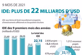 IDE : plus de 22 milliards d’USD en 9 premiers mois de 2021