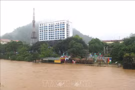 Le niveau des eaux de la rivière Lô dans la ville de Ha Giang augmente rapidement, provoquant des inondations dans de nombreuses zones. Photo: VNA
