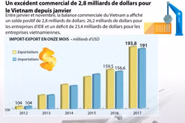 Un excédent commercial de 2,8 milliards de dollars pour le Vietnam depuis janvier