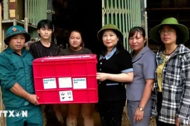 La vice-présidente du Comité populaire provincial de Yen Bai, Vu Thi Hien Hanh, remet des cadeaux de soutien du gouvernement australien à des sinistrés au quartier de Hong Ha, ville de Yen Bai, le 13 septembre. Photo : VNA