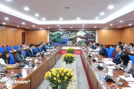 Le vice-ministre des Finances Vo Thanh Hung a eu une séance de travail avec Paulo Medas, chef de l'équipe de consultation de l'article IV du FMI à Hanoï le 26 juin. (Photo : BTC/VietnamPlus)