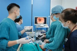 Des médecins effectuent une intervention chirurgicale au service d'endoscopie de l'hôpital Bach Mai à Hanoi. (Photo : VNA)