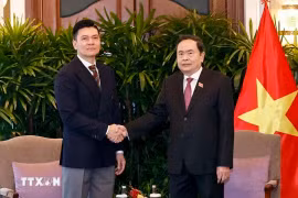Le président de l’Assemblée nationale du Vietnam, Trân Thanh Mân (droite) et Lee Ark Boon, directeur général de Sembcorp Development et président du Conseil d’administration du groupe VSIP. Photo : VNA