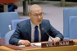 Le ministre conseiller Nguyen Hoang Nguyen, chef adjoint de la Mission permanente du Vietnam auprès de l'ONU, lors du débat. Photo: VNA