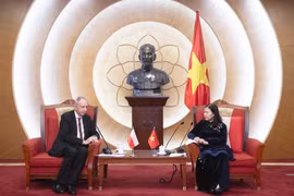 Le Thi Nga, présidente de la Commission des affaires judiciaires de l'Assemblée nationale et du Groupe parlementaire d'amitié Vietnam-Pologne reçoit le secrétaire d'État au ministère des Affaires étrangères (AE) de la Pologne, Władysław Teofil Bartoszewski. Photo: VNA