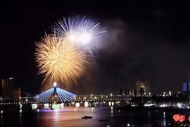 Une performance de feux d'artifice lors du DIFF 2023. Photo: VNA