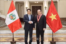 Le président Luong Cuong (gauche) et le président de la Cour suprême du Pérou Javier Arévalo Vela. Photo: VNA