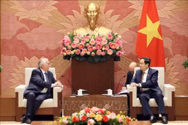 Tran Thanh Man, membre du Politburo et vice-président permanent de l'Assemblée nationale (droite) et le député André Flahaut, ministre d'État et ancien président de la Chambre des représentants belge. Photo: VNA