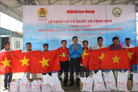 Tien Giang : remise de 2.000 drapeaux nationaux aux pêcheurs