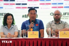 L'entraîneur Hua Hien Vinh de l'équipe vietnamienne U20 (cente). Photo: VNA