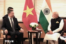 Le secrétaire général du Parti communiste du Vietnam (PCV) et président vietnamien, Tô Lâm, rencontre à New York le Premier ministre indien Narendra Modi. Photo: VNA
