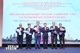 Les délégués au Forum d'affaires Vietnam-Cambodge-Laos de 2024. Photo: VNA