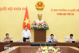Le vice-président permanent de l'Assemblée nationale, Trân Thanh Mân, s'exprime lors de la 33e réunion du Comité permanent de l’Assemblée nationale. Photo: VNA