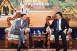 Le vice-ministre lao de l’Information, de la Culture et du Tourisme Vansy Kuamua (à droite) et le vice-président permanent de l’Association des journalistes vietnamiens (AJV), Nguyên Duc Loi. Photo : VNA