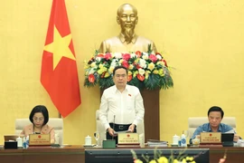 Le président de l’Assemblée nationale Trân Thanh Mân s’exprime lors de la 5e session thématique du Comité permanent de l’Assemblée nationale. Photo : VNA