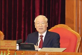 Le secrétaire général du Parti Nguyên Phu Trong s’adresse au 9e Plénum du Parti du 13e mandat, à Hanoi, le 16 mai. Photo : VNA