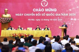 Le Premier ministre Pham Minh Chinh s’exprime lors de la cérémonie marquant la Journée nationale de la transformation numérique 2024, à Hanoi, le 12 octobre. Photo: VNA