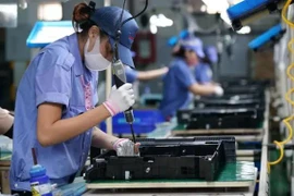 Des ouvriers examinent des circuits électroniques dans une entreprise à capitaux sud-coréens dans le parc industriel de Yên Phong, dans la province de Bac Ninh. Photo : VNA