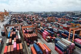Dépôt de conteneurs maritimes au port de Tân Vu dans la ville de Hai Phong. Photo : VNA