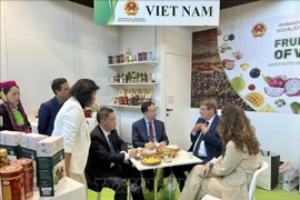 L’ambassadeur du Vietnam en Italie, Duong Hai Hung, le vice-président du Comité populaire de la province de Lang Son, Doàn Thanh Son, lors de la rencontre avec le président de Macfrut, Renzo Piraccini. Photo : VNA