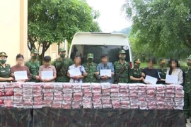Six ressortissants lao arrêtés pour avoir transporté 121 kg de drogue synthétique du Laos au Vietnam. Photo : Commandement des gardes-frontières