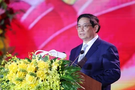Le Premier ministre Pham Minh Chinh s’adresse à la cérémonie, dans la ville de Dông Hoi, le 2 juin. Photo : VNA