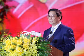 Le Premier ministre Pham Minh Chinh s’adresse à la cérémonie, dans la ville de Dông Hoi, le 2 juin. Photo : VNA