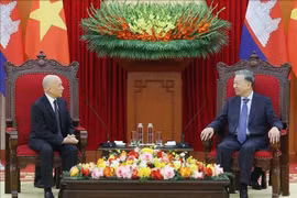 Entrevue entre le secrétaire général Tô Lâm (à droite) et le roi Norodom Sihamoni, à Hanoi, le 28 novembre. Photo : VNA