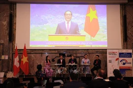 Duong Xuân Huyên, vice-président permanent du Comité populaire de la province de Lang Son, intervenant par visioconférence depuis le Vietnam. Photo : VNA