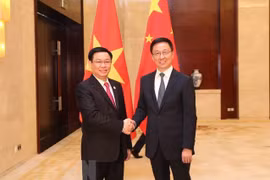  Le vice-PM Vuong Dinh Hue s'entretient avec le vice-PM chinois Han Zheng