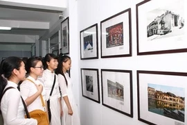 Les jeunes de la ville de Da Nang voient "Les patrimoinnes mondiaux du Vietnam" à l'exposition.(Photo: Tran Le Lam/AVI)