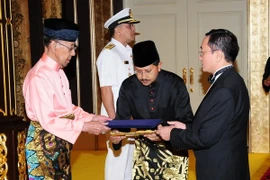 Source: Le roi malaisien Abdul Halim Mu'adzam Shah et le nouvel ambassadeur du Vietnam en Malaisie, Pham Cao Phong. Source: VNA