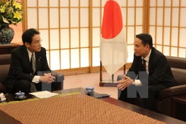 Le directeur général de l'Agence vietnamienne d'Information (VNA) Nguyen Duc Loi et le ministère japonais des Affaires étrangères, Fumio Kishida. Photo/VNA