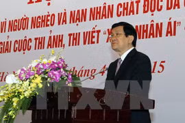 Le président du Vietnam, M. Truong Tan Sang lors de la conférence de bilan du mouvement «Un Tet pour les pauvres et les victimes de l’agent orange ». Photo/VNA