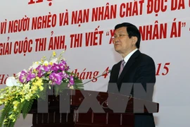 Le président du Vietnam, M. Truong Tan Sang lors de la conférence de bilan du mouvement «Un Tet pour les pauvres et les victimes de l’agent orange ». Photo/VNA