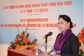 Nguyên Thi Kim Ngân à la célébration de la 54e Fête nationale cubaine à Hanoi. (Photo: Duong Giang/AVI)