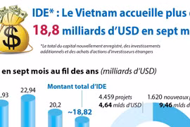 IDE : Le Vietnam accueille plus de 18,8 milliards d’USD en sept mois