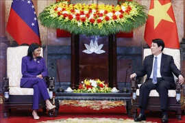 Le président Luong Cuong et la vice-présidente permanente du Venezuela, Delcy Rodríguez Gómez. Photo: VNA